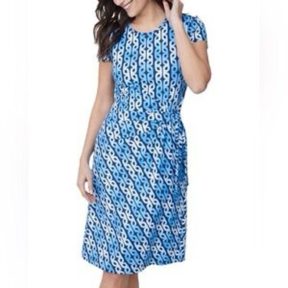 J. McLaughlin Blue Multi Elora Catalina Midi Shift Dress Size Large Resortwear